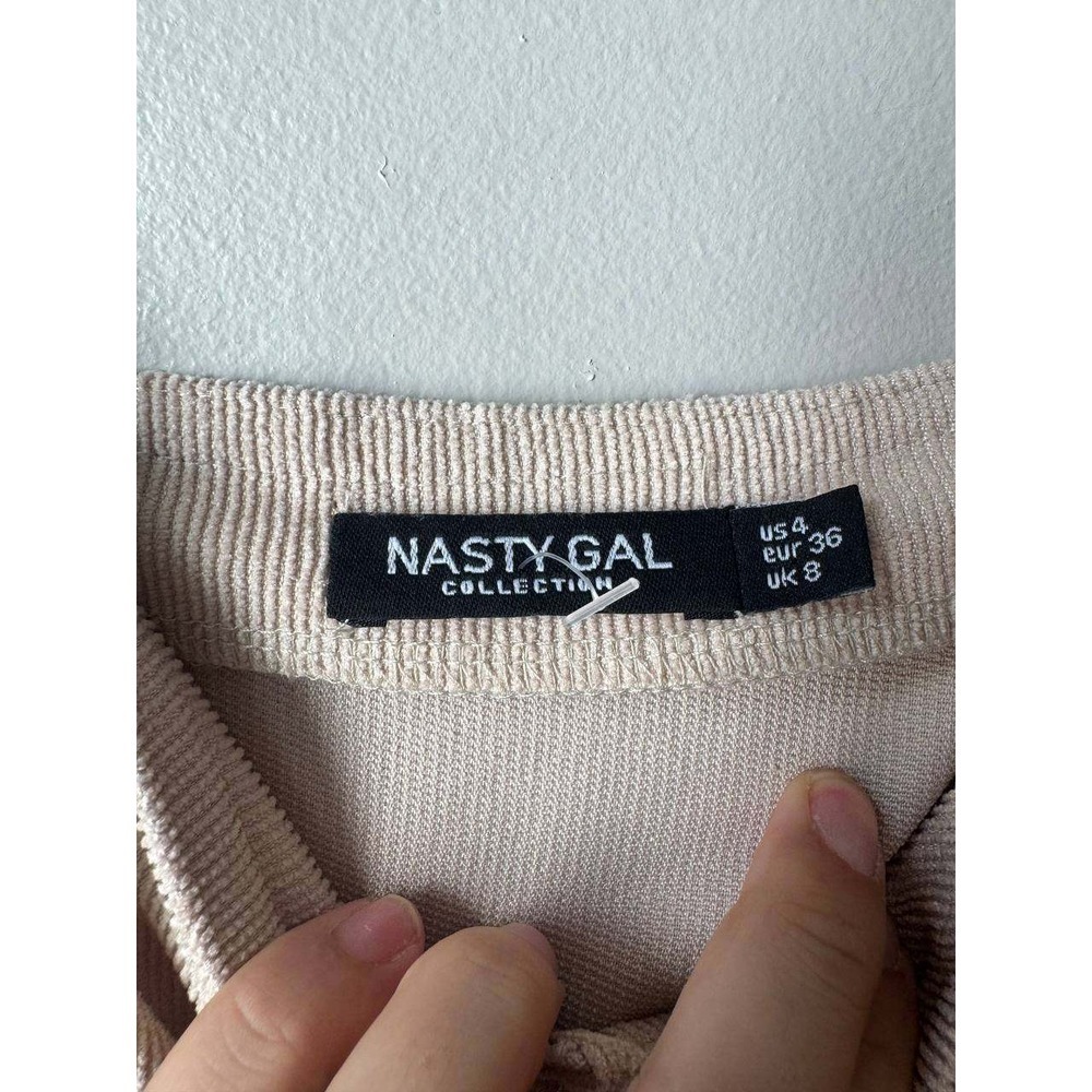 Nasty Gal Cream Corduroy Wide Leg Jumpsuit 4 Sweetheart Zip Y2K Cottagecore - Picture 4 of 7